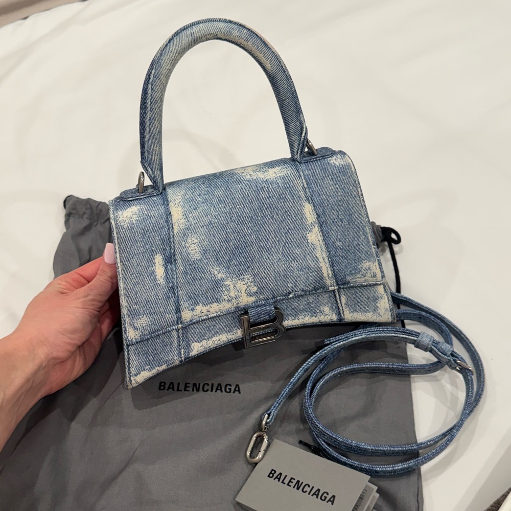 Balenciaga Small Blue Indigo Denim Leather Hourglass Top Handle Bag Handbag